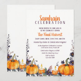 Convites Samhain Party Fall Floral Pumpkins & Candles