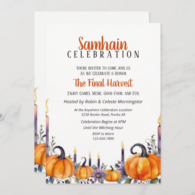 Convites Samhain Party Fall Pumpkins & Candles Invitation (Frente/Verso)