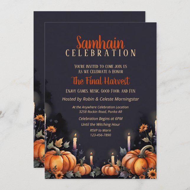 Convites Samhain Party Fall Pumpkins & Candles Invitation (Frente/Verso)
