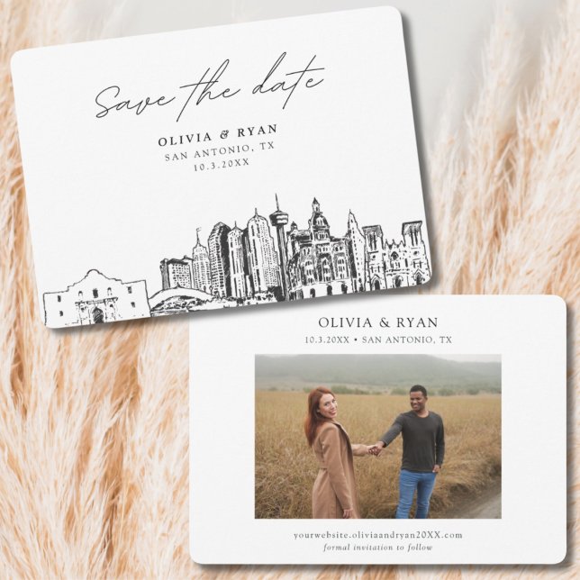 Convites San Antonio Wedding Modern Salvar a Data (San Antonio Save the Date with Engagement Photo)