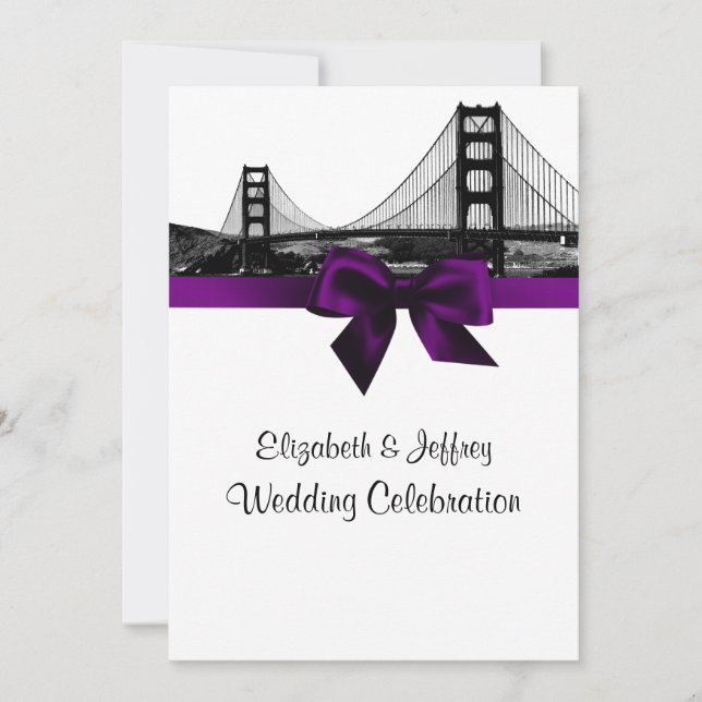 Convites San Fran Skyline Etch BW Casamento Roxo (Frente)