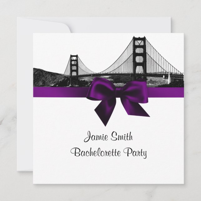 Convites San Fran Skyline Etch BW Purple SQ Bachelorette (Frente)