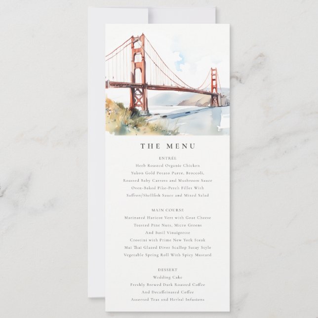 Convites San Francisco Golden Gate Bridge Wedding Menu Card (Frente)