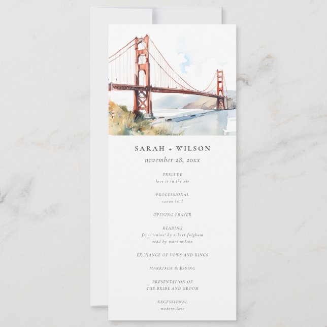 Convites San Francisco Golden Gate Bridge Wedding Program (Frente)