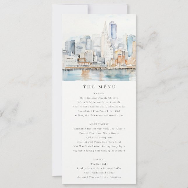Convites San Francisco Watercolor Landscape Wedding Menu (Frente)
