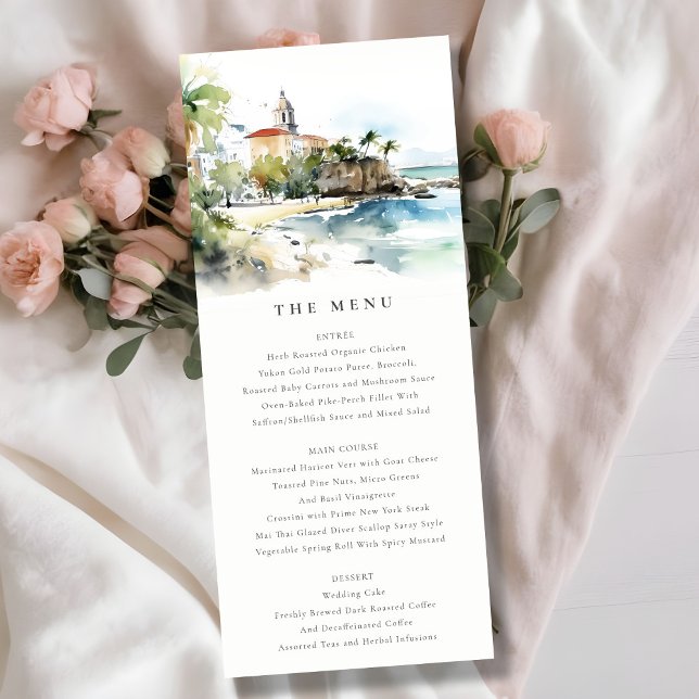 Convites San Juan Puerto Rico Landscape Wedding Menu Card (Criador carregado)