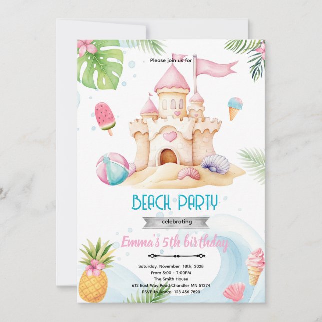 Convites Sand castle girl invitation (Frente)