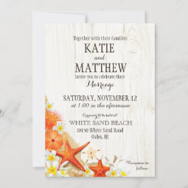 Convites Sand Seashells Floral Beach Rustic Weding