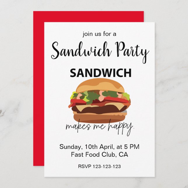 Convites Sanduíche Me Faz Uma Festa Feliz (Frente/Verso)