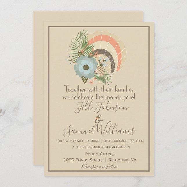 Convites Sandy Seashell Coastal Wedding (Frente/Verso)
