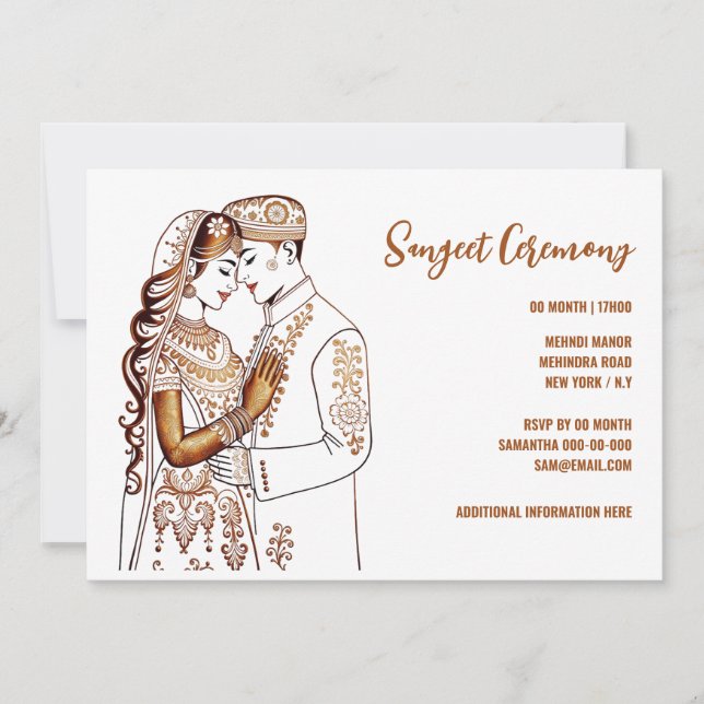 Convites Sangeet Henna bride groom Mehndi Mhindi Hindi (Frente)