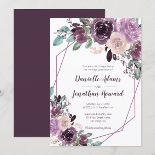 Convites Sangria Roxo Floral Geométrico Casamento  