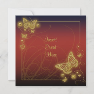Convites Sangria vermelho borboleta dourado espirais pretas