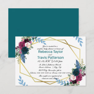 Convites Sangue Floral Teal de Humor - Chá de fraldas 3x5 d