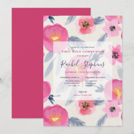 Convites Sangue Rosa Watercolor Floral Primeira Comunhão Sa