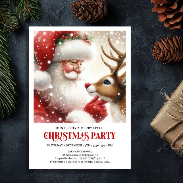 Convites Santa and Rudolph Cute Holiday Gathering Invites (Santa and Rudolph Cute Holiday Gathering Invitation)