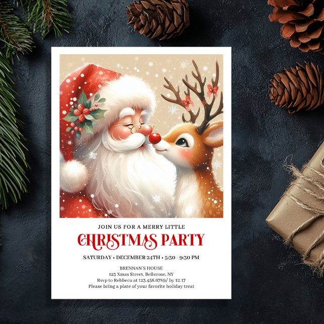 Convites Santa and Rudolph Festive Holiday Party Invitation (Santa and Rudolph Festive Holiday Party Invitation)