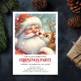 Convites Santa and Rudolph Winter Holiday Party Invitation