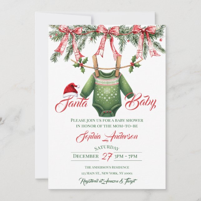 Convites Santa Baby Christmas Baby Shower (Frente)