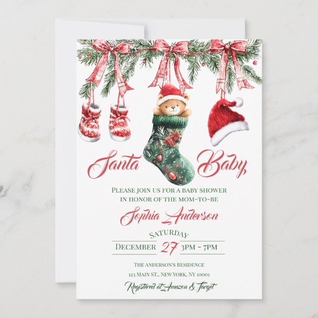 Convites Santa Baby Christmas Baby Shower (Frente)