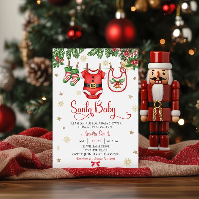 Convites Santa Baby Christmas Baby Shower Invitation (Criador carregado)