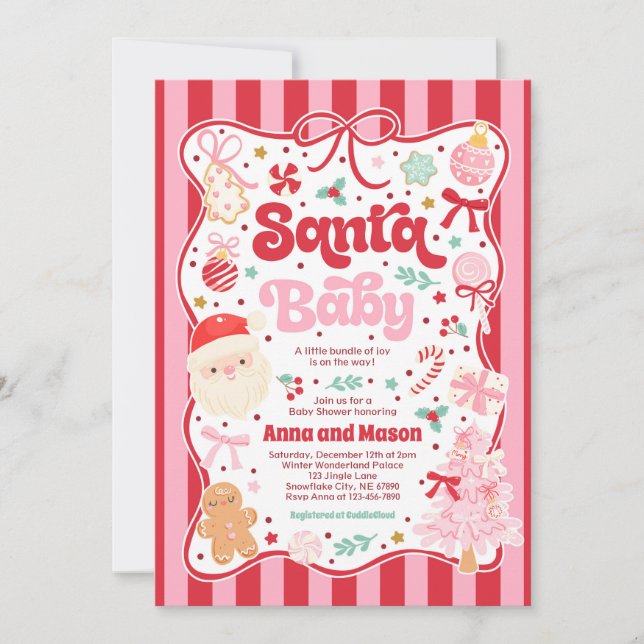 Convites Santa Baby Christmas Coquette Bow Baby Shower (Frente)