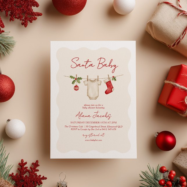 Convites Santa Baby Christmas Winter Baby Shower  (Santa Baby Shower Invitation Winter Baby Shower )
