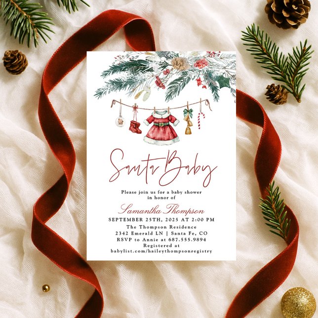 Convites Santa Baby Christmas Winter Girl Baby Shower (Criador carregado)