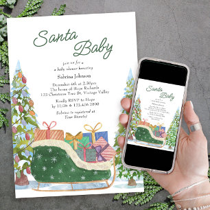 Convites Santa Baby Chuveirinho de Bebê Vintage