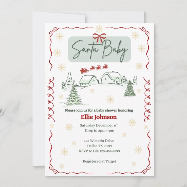 Convites Santa Baby December Baby Shower Invitations (Frente)