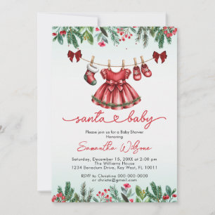 Convites santa baby natal Menina baby shower