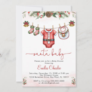 Convites santa baby natal Roupas de bebê para o chá de fral
