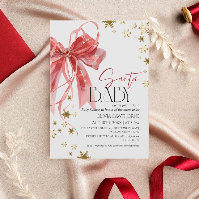 Convites Santa Baby Red Gold Christmas Baby Shower (Criador carregado)