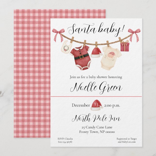 Convites Santa Baby Shower Invitation (Frente/Verso)