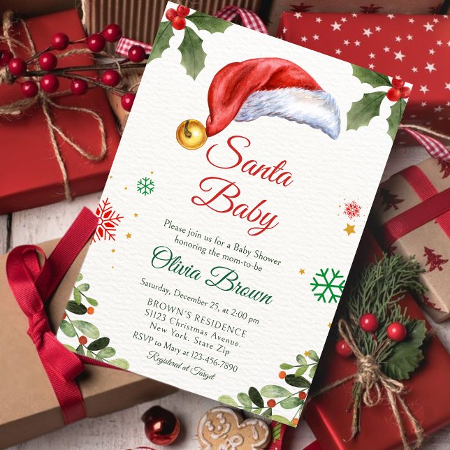 Convites Santa Baby tem Chamada de Festa de Bebê de Natal (Criador carregado)