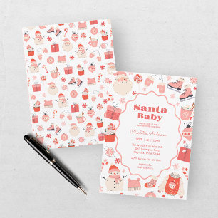 Convites Santa Baby Vermelho e Rosa Churras de Bebê de Nata
