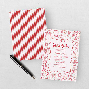 Convites Santa Baby Vermelho Rosa Churras de Bebê de Natal