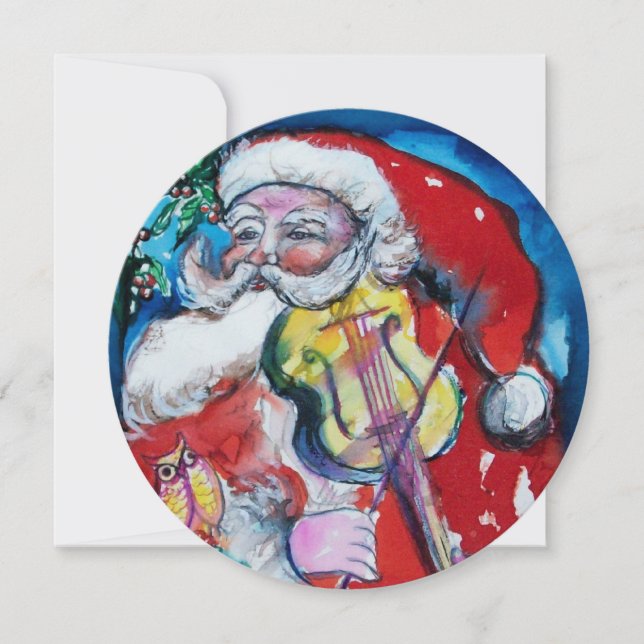 CONVITES SANTA CLAUS COM VIOLINA - PARTIDO NATAL DOURADO (Frente)