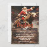 Convites Santa Claus Rodeo<br><div class="desc">bol santa claus art,  boi arena country ranch,  rodeio de vaca animal,  rodeio esportivo vermelho,  desenho animado de inverno,  ilustração de natal natalícia,  pintura touro santa claus</div>