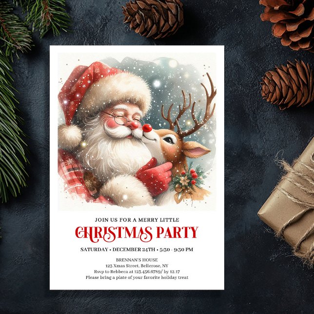 Convites Santa Claus Rudolph Festive Holiday Family Party  (Santa Claus Rudolph Festive Holiday Family Party Invitation

)