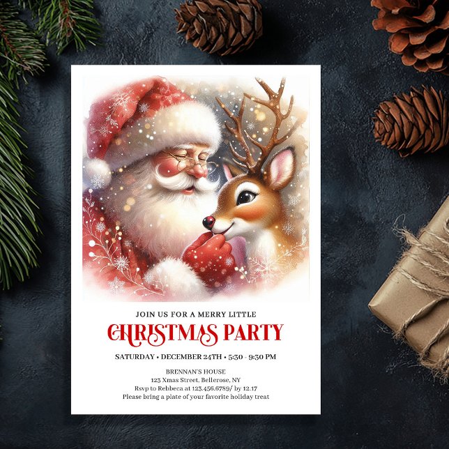 Convites Santa Claus Rudolph Holiday Magic Cozy Winter Part (Santa Claus Rudolph Holiday Magic Cozy Winter Party Invite

)