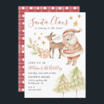 Convites Santa Claus Rudolph Kids Holiday Festa de aniversá<br><div class="desc">Convite para Festa de aniversário de Natal para Crianças do Papai Noel RudolphEste convite para aniversários de criança mostra Papai Noel e Rudolph com aquarelas árvores de Natal e estrelas. De volta deste feriado,  o convite de aniversário temido é uma propaganda vermelha.
Envie-me uma mensagem para os ajustes necessários</div>