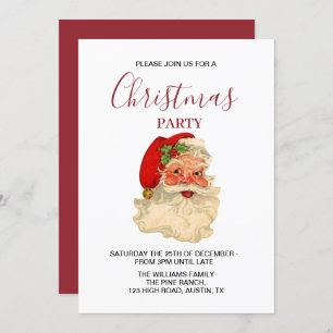 Convites Santa Claus Vintage Retro Festa de Natal Vermelho