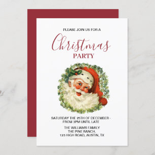 Convites Santa Claus Vintage Retro Festa de Natal Vermelho