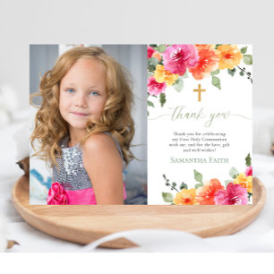 Convites Santa comunhão Baptism florais brilhantes obrigado