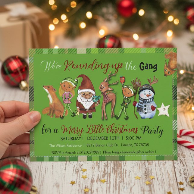 Convites Santa, Elves, Deer & Snowman Gang Christmas (Santa, Elves, Deer & Snowman Gang Christmas Invitation)