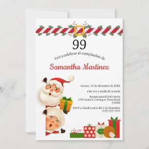 Convites Santa espanhol e Sra. Claus Natal Aniversário de 9