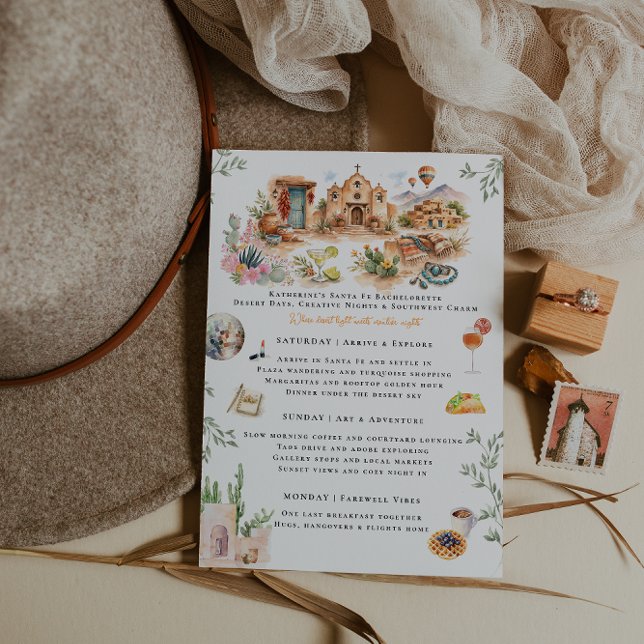 Convites Santa Fe New Mexico Bachelorette Weekend Itinerary (Criador carregado)