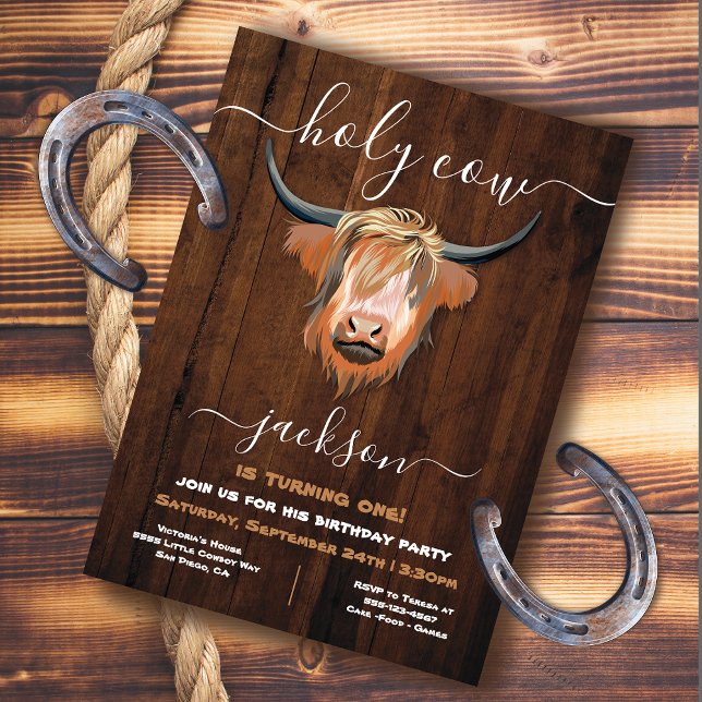 Convites Santa Festa de aniversário russa da Vaca Highland (Criador carregado)