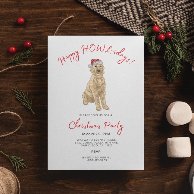 Convites Santa Golden Doodle Watercolor Christmas Party (Criador carregado)